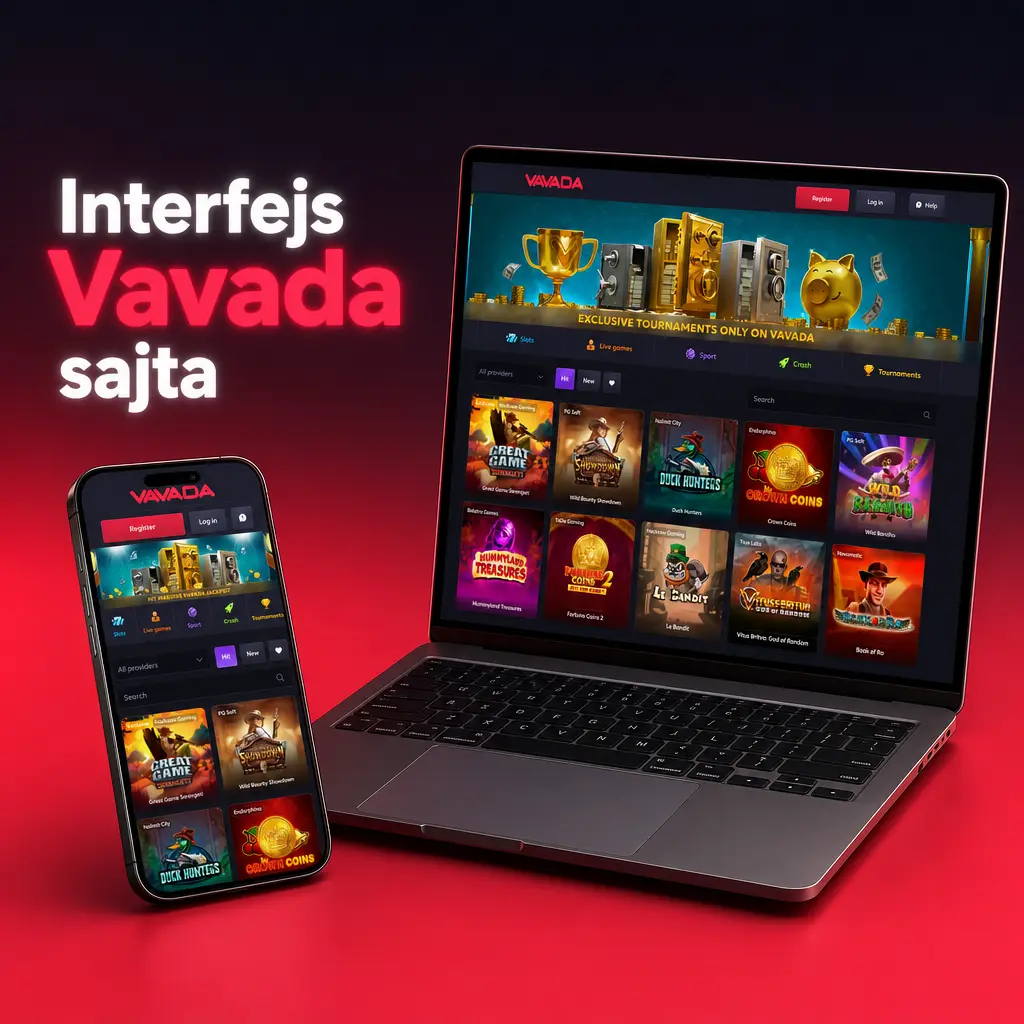 Interfejs Vavada sajta sa navigacijom za sportsko klađenje, kazino, promocije i korisnički nalog